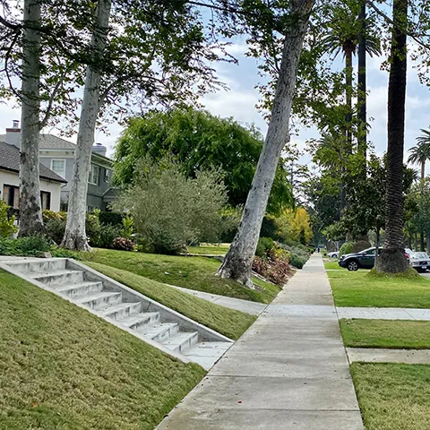 Photo of well-trimmed grass & lawn-care in a Californian residential neighborhood.